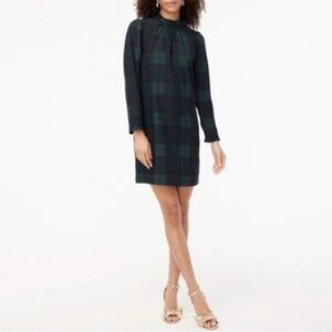 J. Crew Factory Black and Dark Green Plaid Long-Sleeve Tunic Dress